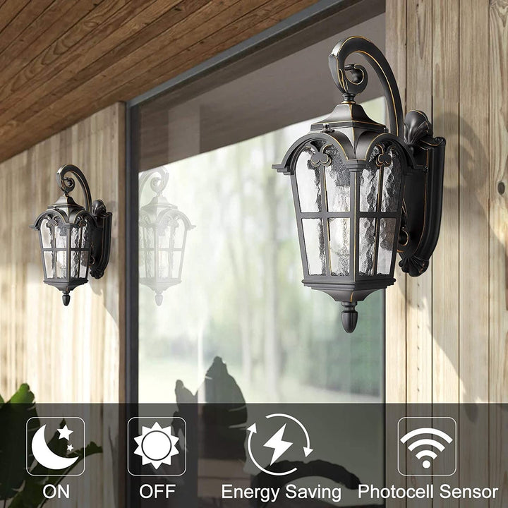Dusk to Dawn Sensor Outdoor Wall Mounted Light with Water Glass Shade Black - Diamond Home USA