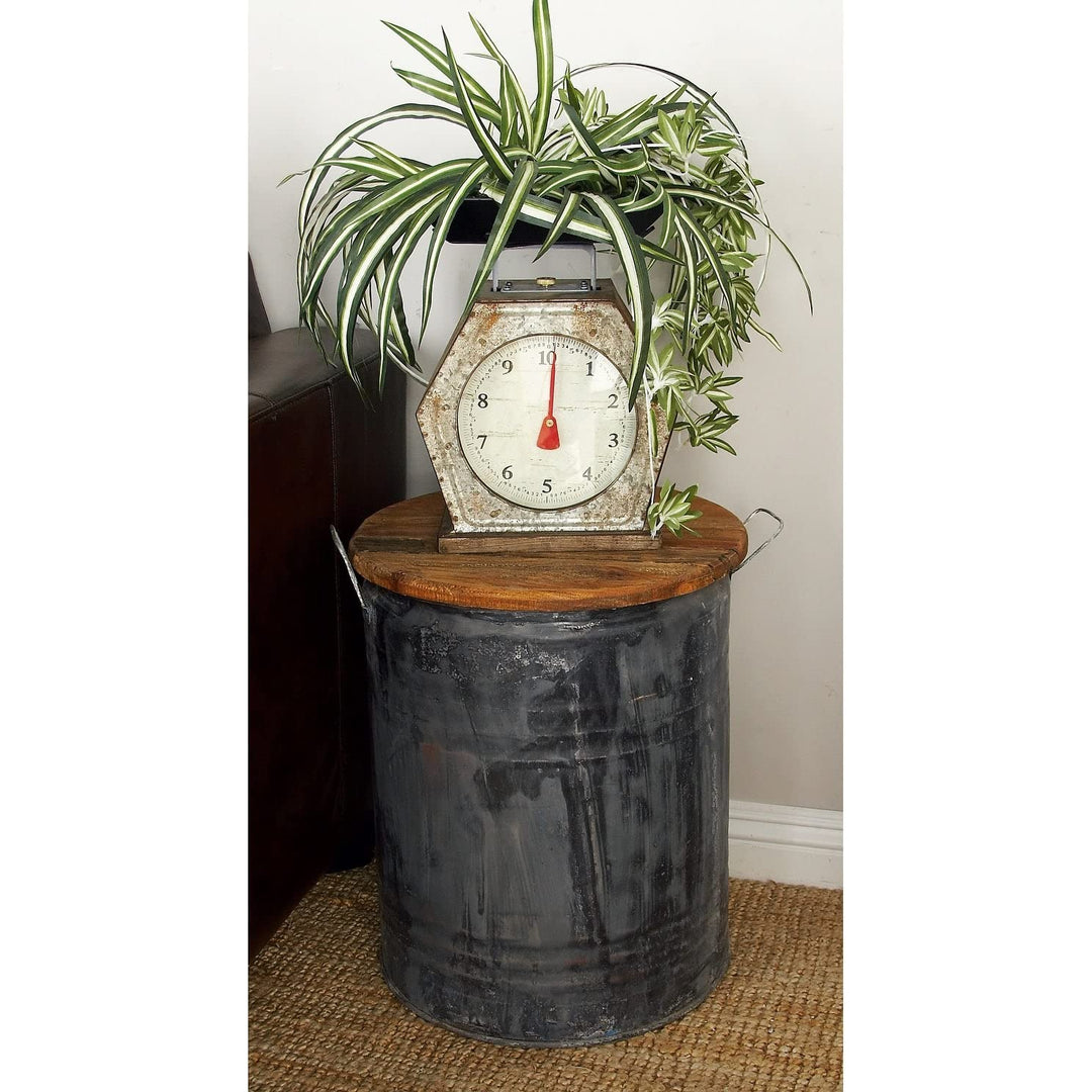Grey Tin Farmhouse Accent Table 20 X 16 Rustic Round Metal Wood Finish