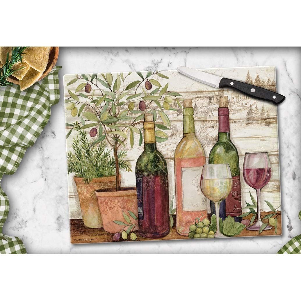 Glass Cutting Board Counter Saver 12"x15" California Wine Multi Color - Diamond Home USA