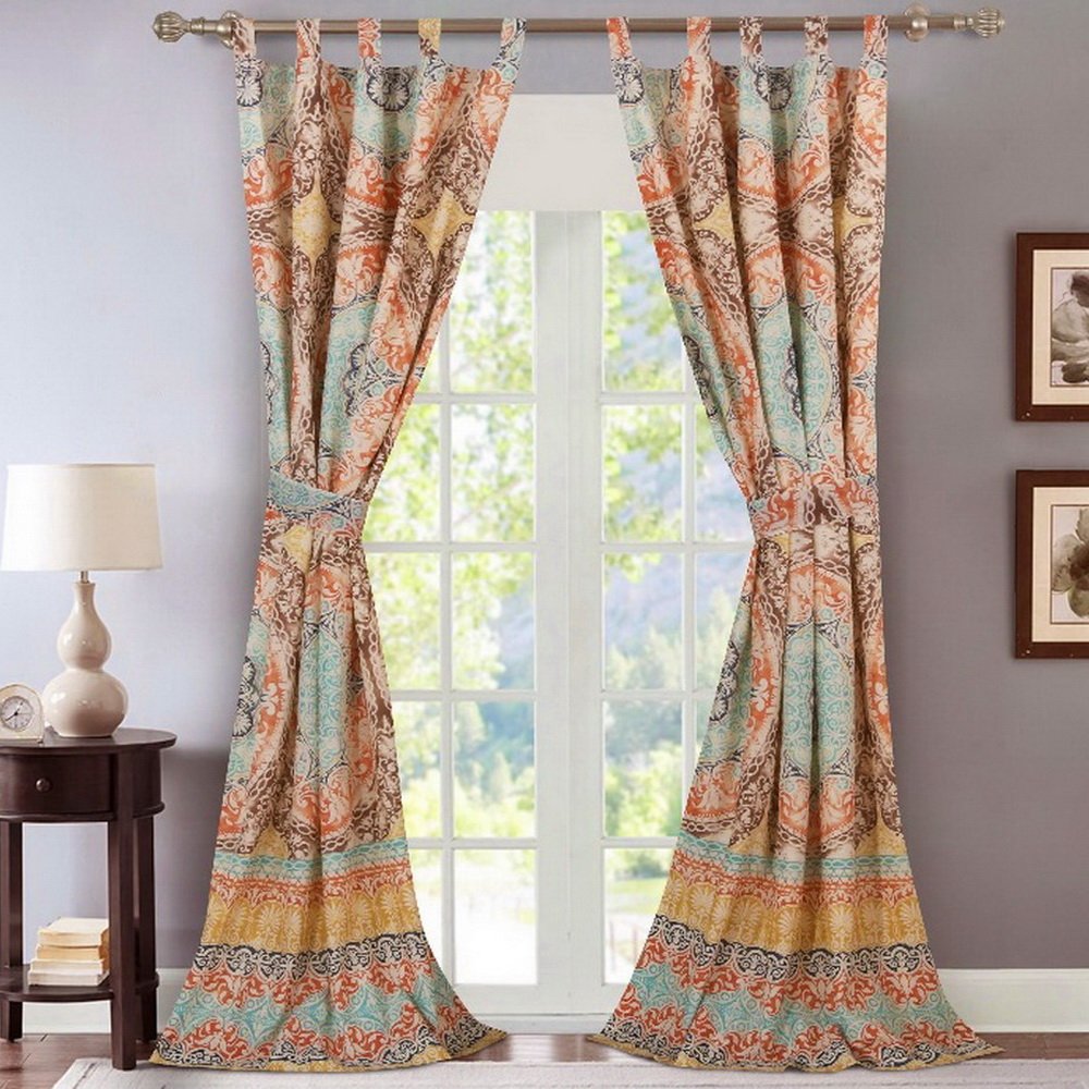Window Treatments Tab Top Curtains Panels Lined Bohemian Boho Chic Geometric - Diamond Home USA