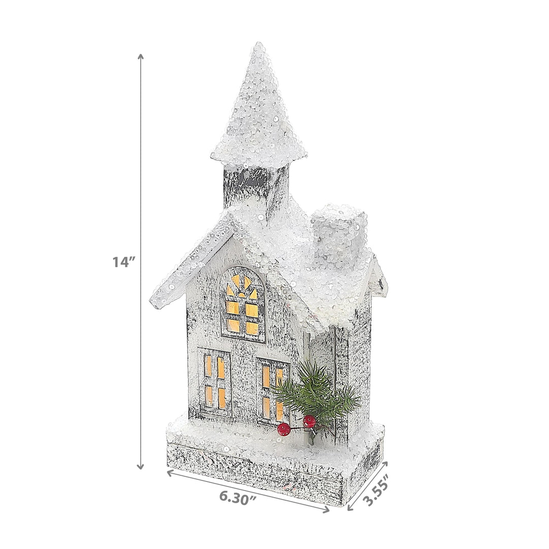 Christmas Led Snow Covered Church 14" White Wood - Diamond Home USA