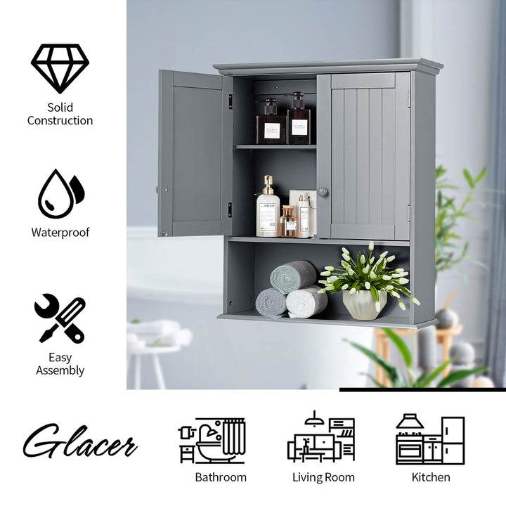 Wall Mount Bathroom Cabinet Medicine Storage Organizer Grey Modern - Diamond Home USA