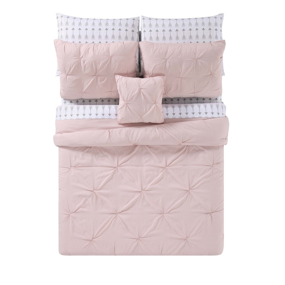 Truly Soft Everyday - Arrow Pleated Blush Twin Bed in a Bag - Blush - Diamond Home USA