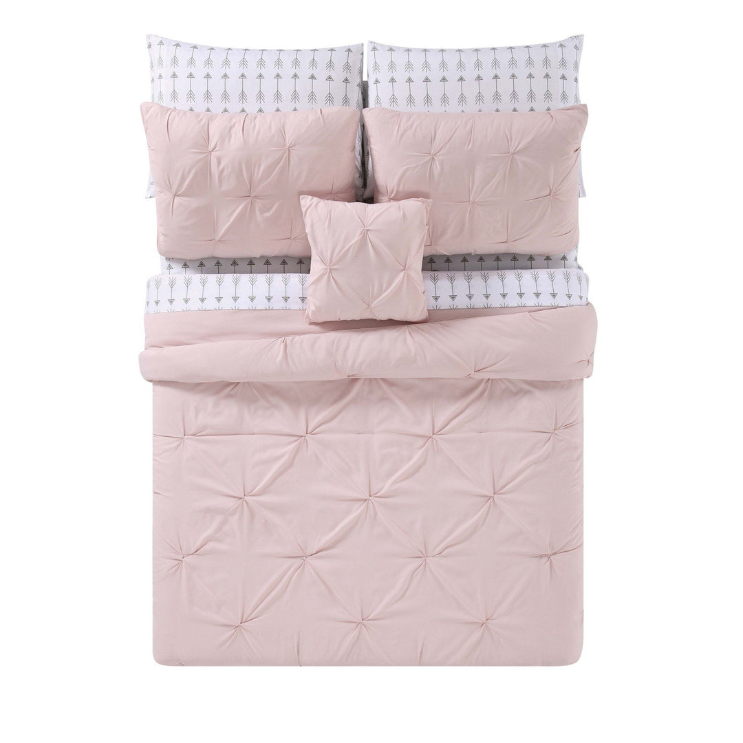 Truly Soft Everyday - Arrow Pleated Blush Twin Bed in a Bag - Blush - Diamond Home USA