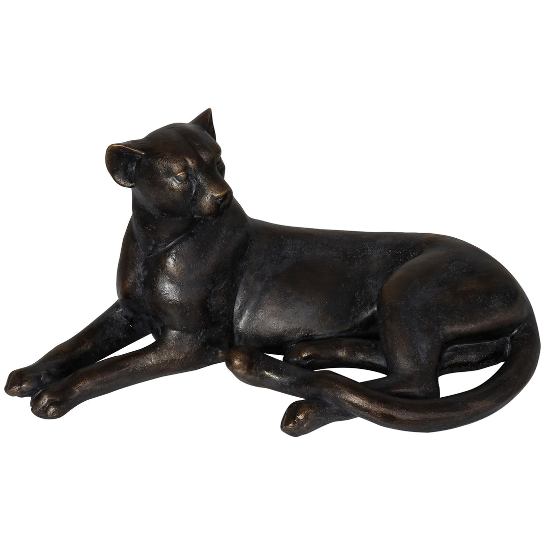 Black Polystone Laying Leopard Sculpture Stone - Diamond Home USA