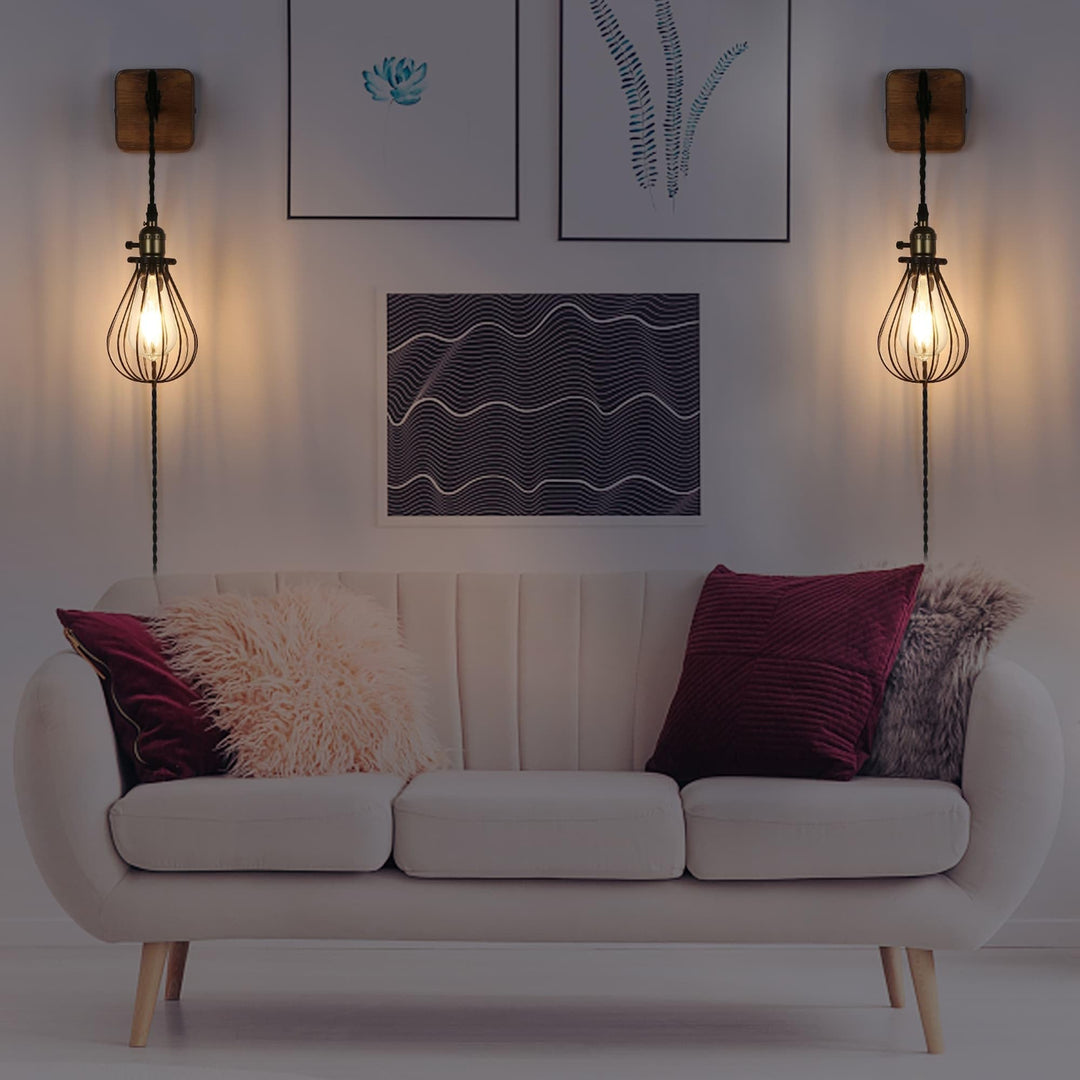 Industrial Farmhouse Plug in Wall Sconce with Wire Shade Metal Lamp Cage - Diamond Home USA