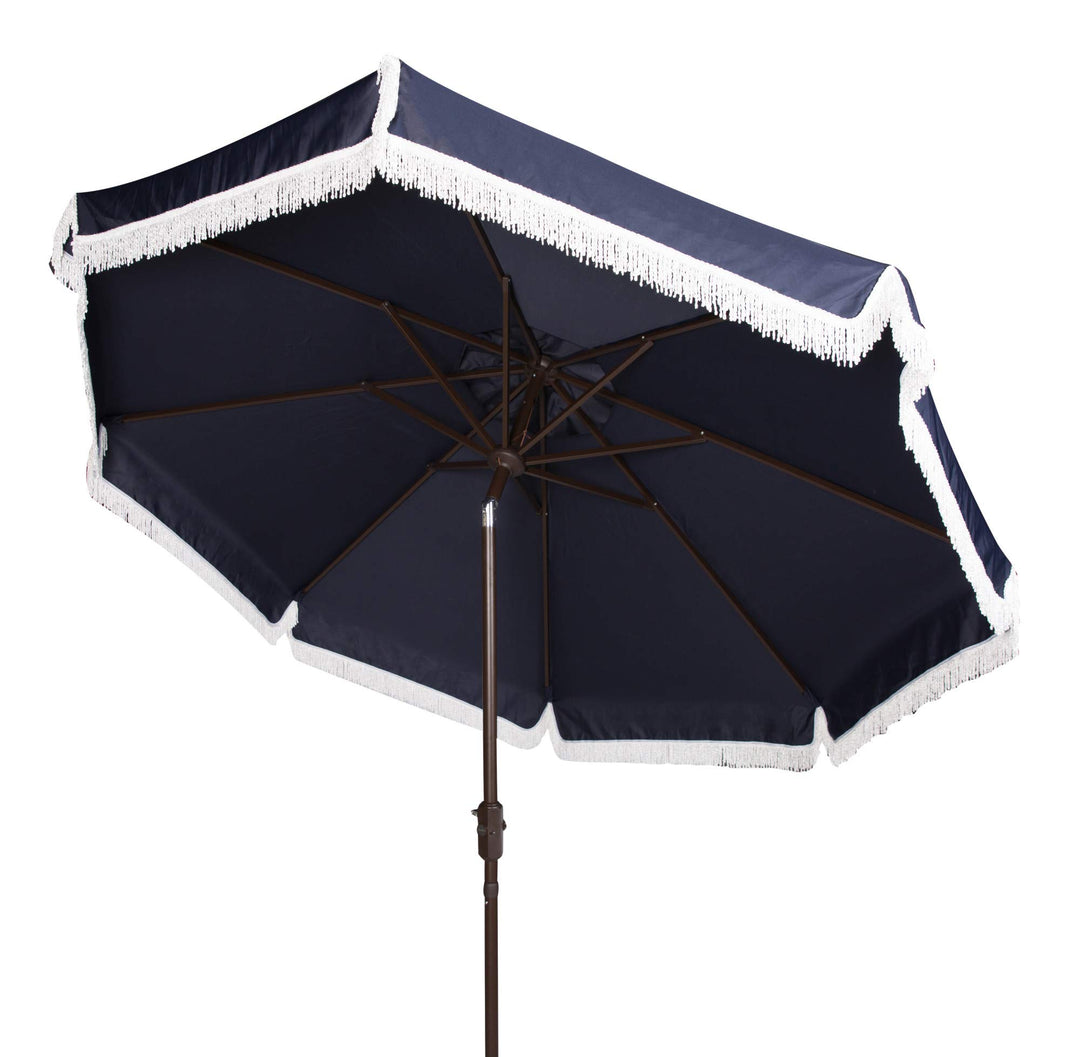 Safavieh PAT8008A Collection Milan Fringe Navy and White 9Ft Crank Outdoor Blue/White - Diamond Home USA