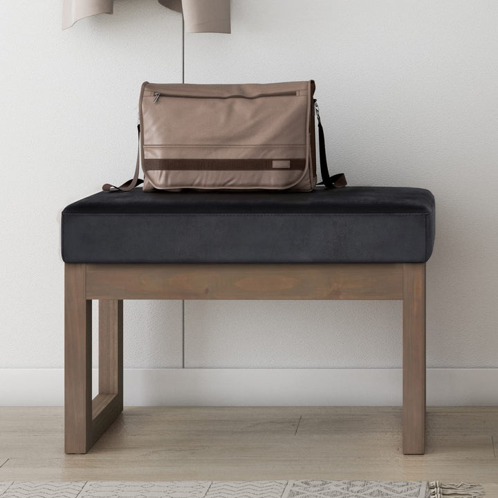 SIMPLIHOME Milltown 27 Inch Wide Contemporary Rectangle Footstool Ottoman Distressed