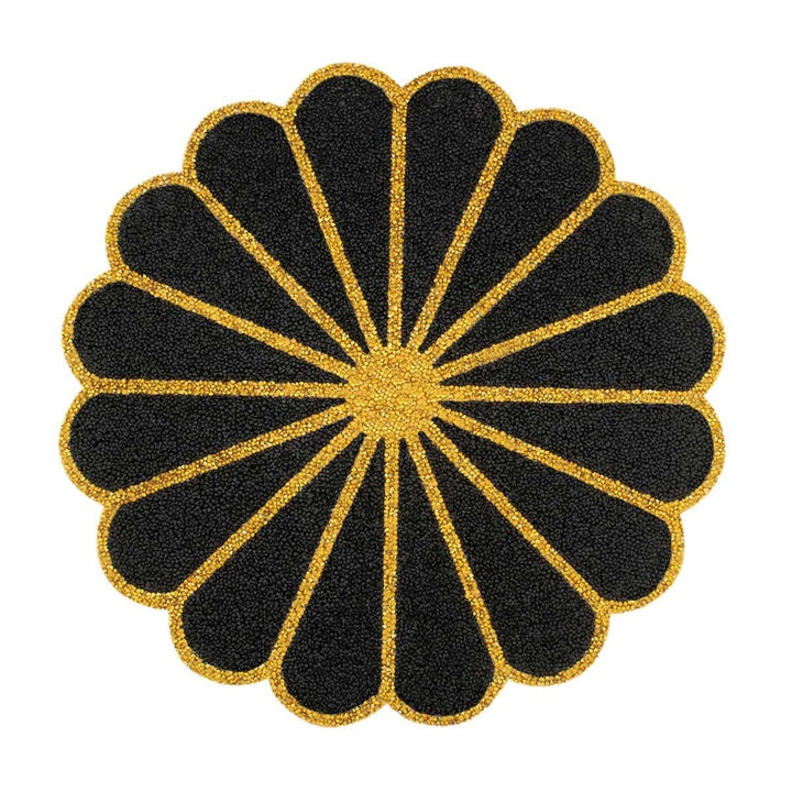 Rhinestone Flowerburst Placemat Black Modern Contemporary Round - Diamond Home USA