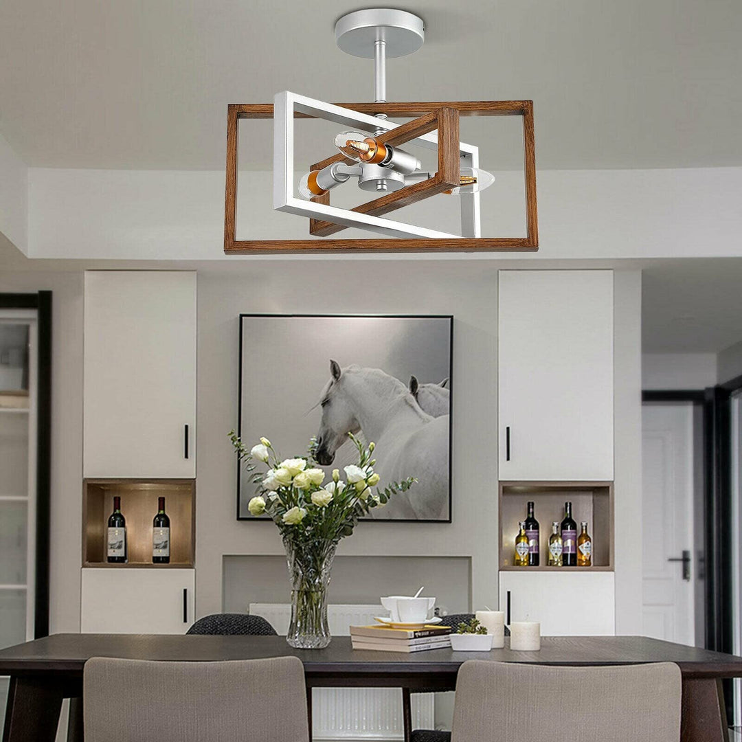 Modern Rotatable Mental and Wooden Ceiling Light Brown Silver Farmhouse - Diamond Home USA