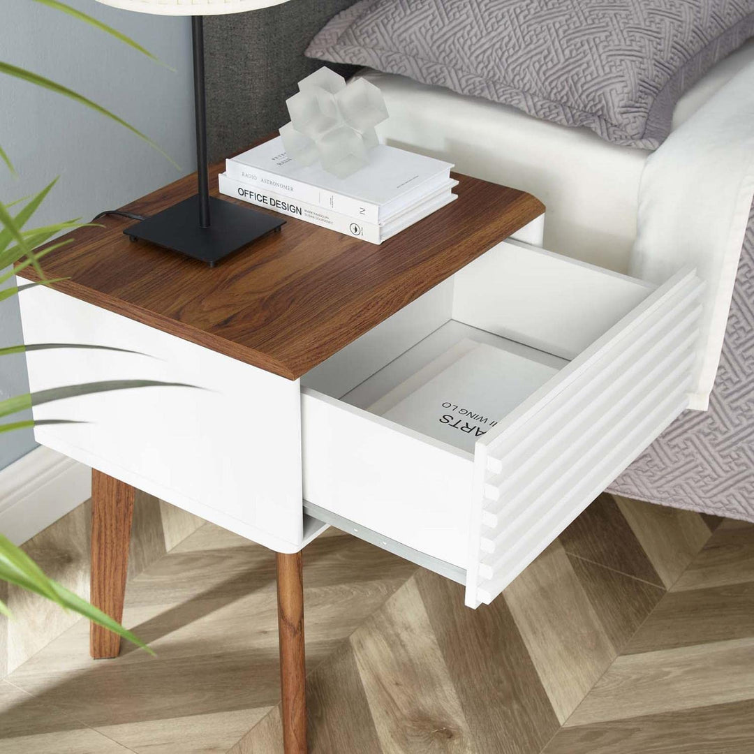 Modway Render Mid-Century Modern End Table or Nightstand in Walnut White 15 x 19 - Diamond Home USA
