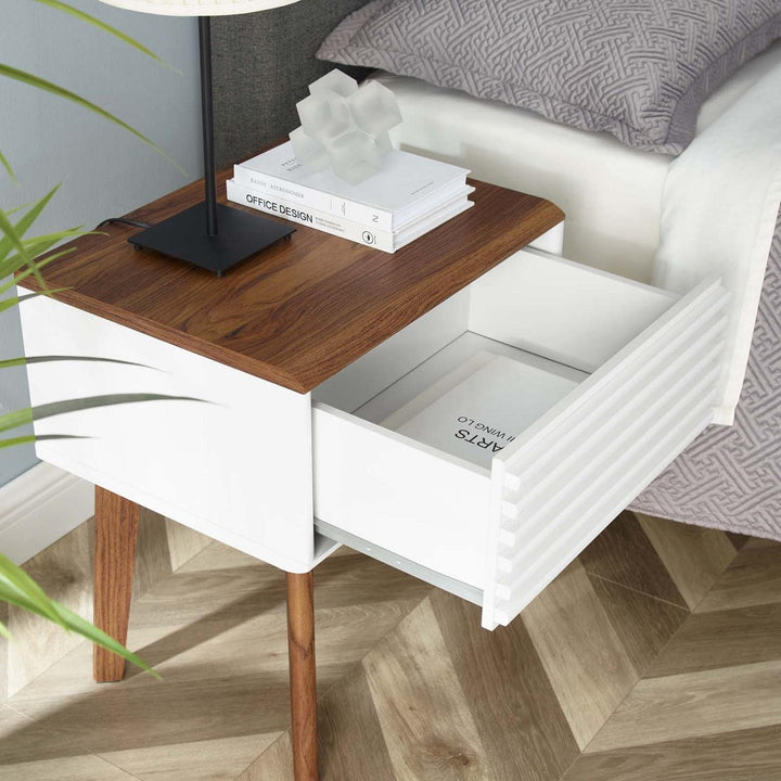 Modway Render Mid-Century Modern End Table or Nightstand in Walnut White 15 x 19 - Diamond Home USA