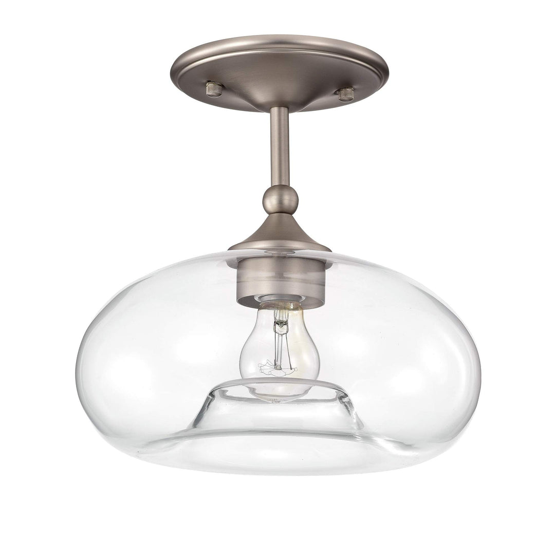 Matte Satin Nickel 1-Light Metal Glass Bowl Shade Semi-Flush Mount Grey Modern - Diamond Home USA