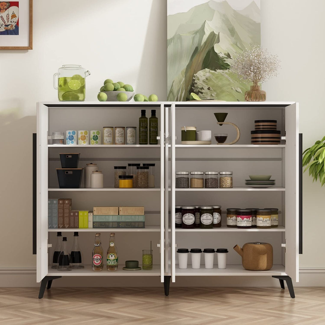 4 Door White Entryway Shoes Storage Cabinet Adjustable Shelf Sideboard Glam - Diamond Home USA