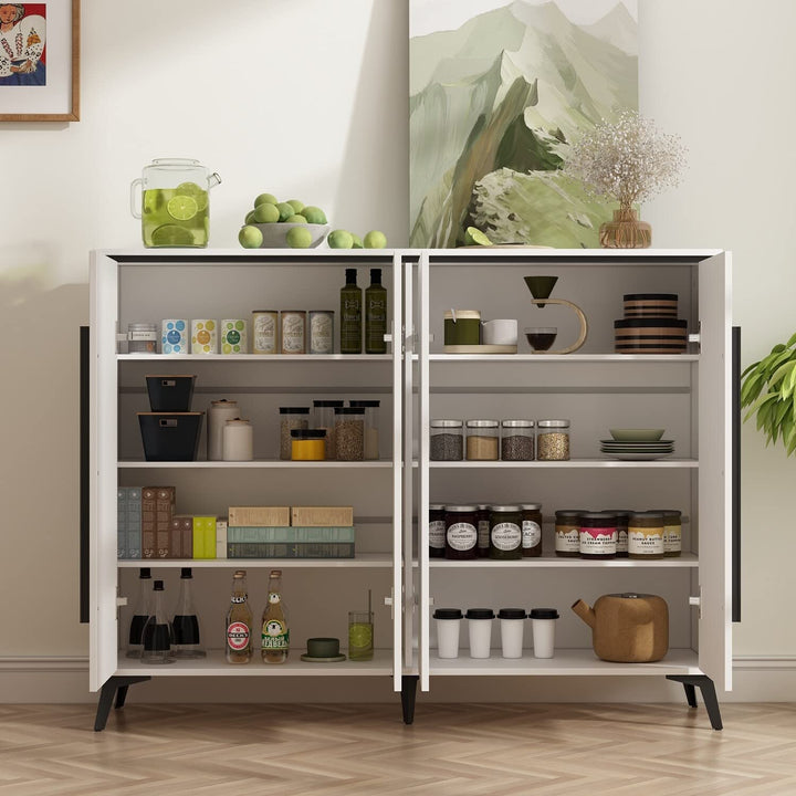 4 Door White Entryway Shoes Storage Cabinet Adjustable Shelf Sideboard Glam - Diamond Home USA