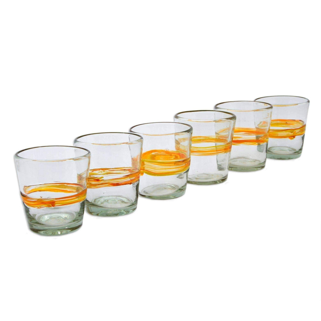 Handmade Blown Glass Rocks Glasses Ribbon Of Sunshine Set 6 (Mexico) Clear Glass - Diamond Home USA