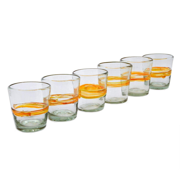 Handmade Blown Glass Rocks Glasses Ribbon Of Sunshine Set 6 (Mexico) Clear Glass - Diamond Home USA