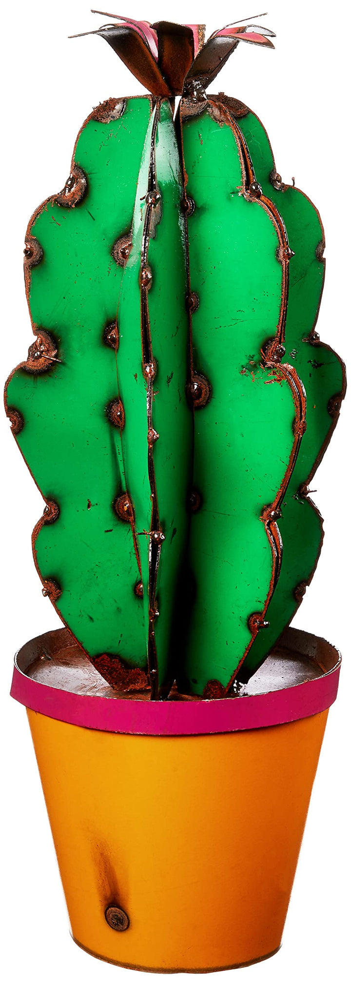 Rustic Arrow Cactus in Pot w/Flower Garden Art Multicolor