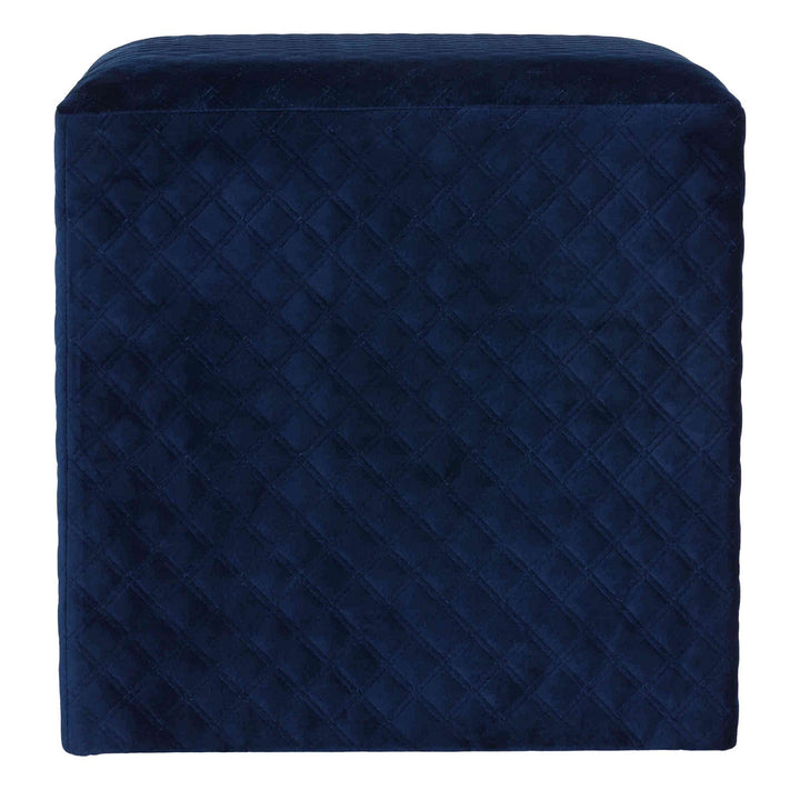 Cube Ottoman in Navy Blue Velvet Modern Contemporary Solid Square Wood - Diamond Home USA