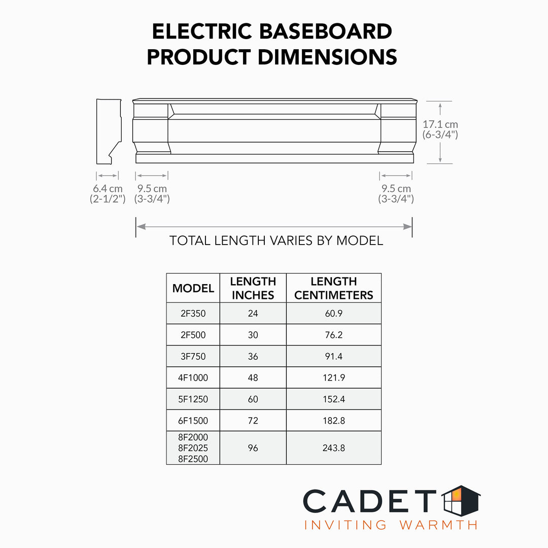 Cadet F Series 24" Electric Baseboard Heater (Model: 2F350W Part: 09949) - Diamond Home USA