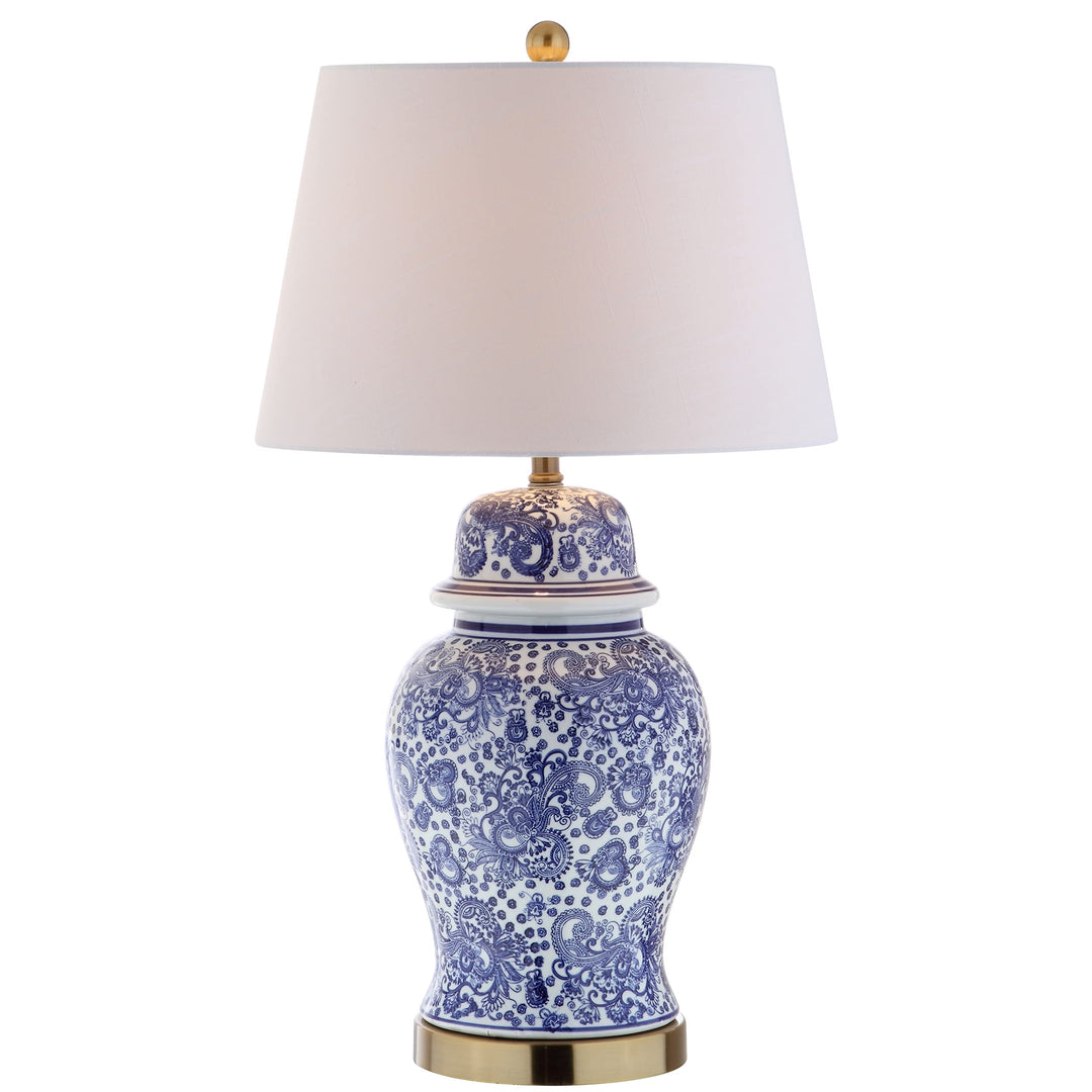 29.5" Ceramic Led Table Lamp Blue/White Blue Traditional Transitional Brass Gold - Diamond Home USA