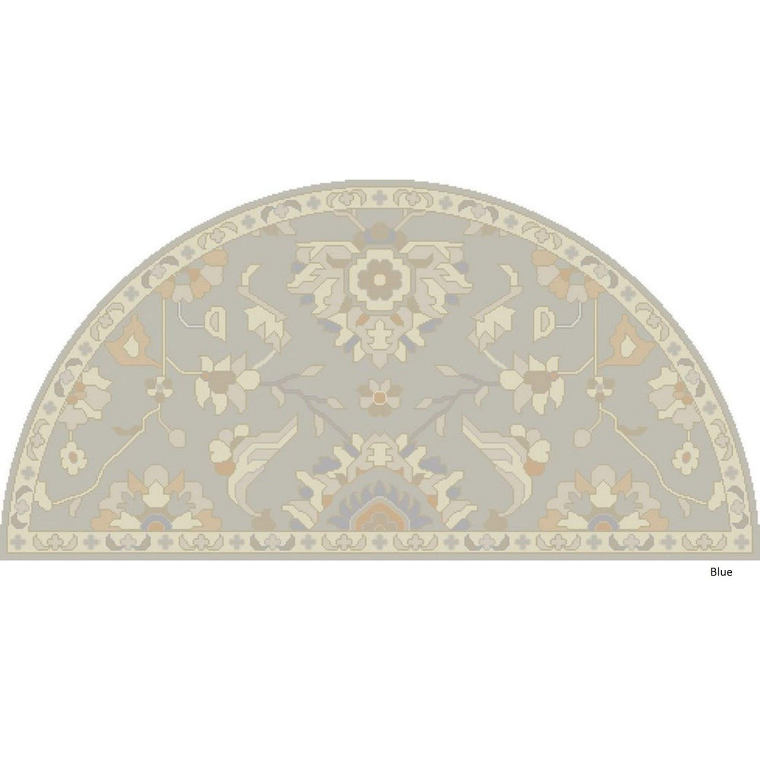 Paisley Border Hearth Rug Semi Circle Light Grey Fireplace Rug Floral Pattern 2' x 4' Hearth - Light Grey