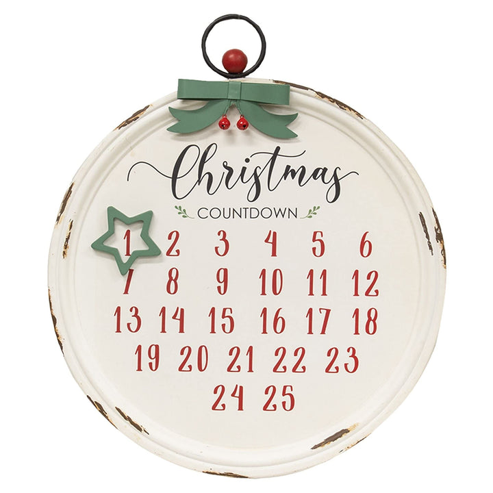 Distressed Christmas Bulb Countdown Calendar W/star Magnet White Metal