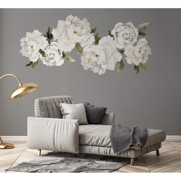 White Peony Flowers Removable Floral Wall Decal Set Off/White Modern - Diamond Home USA