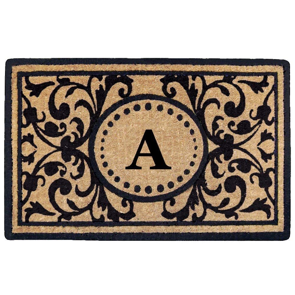 Letter A Doormat Natural Beige Black Monogrammed Capital A Front Door Mat A - Natural/Black