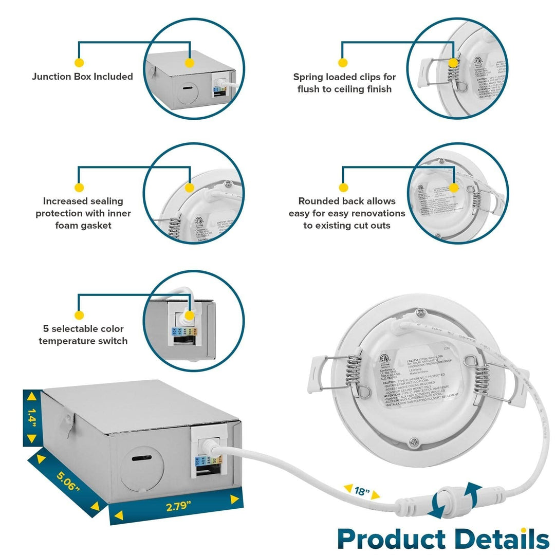 3 Inch Ultra-Thin Led Recessed Light 5 Color Options 8w Dimmable Wet Rated Etl 4 - Diamond Home USA