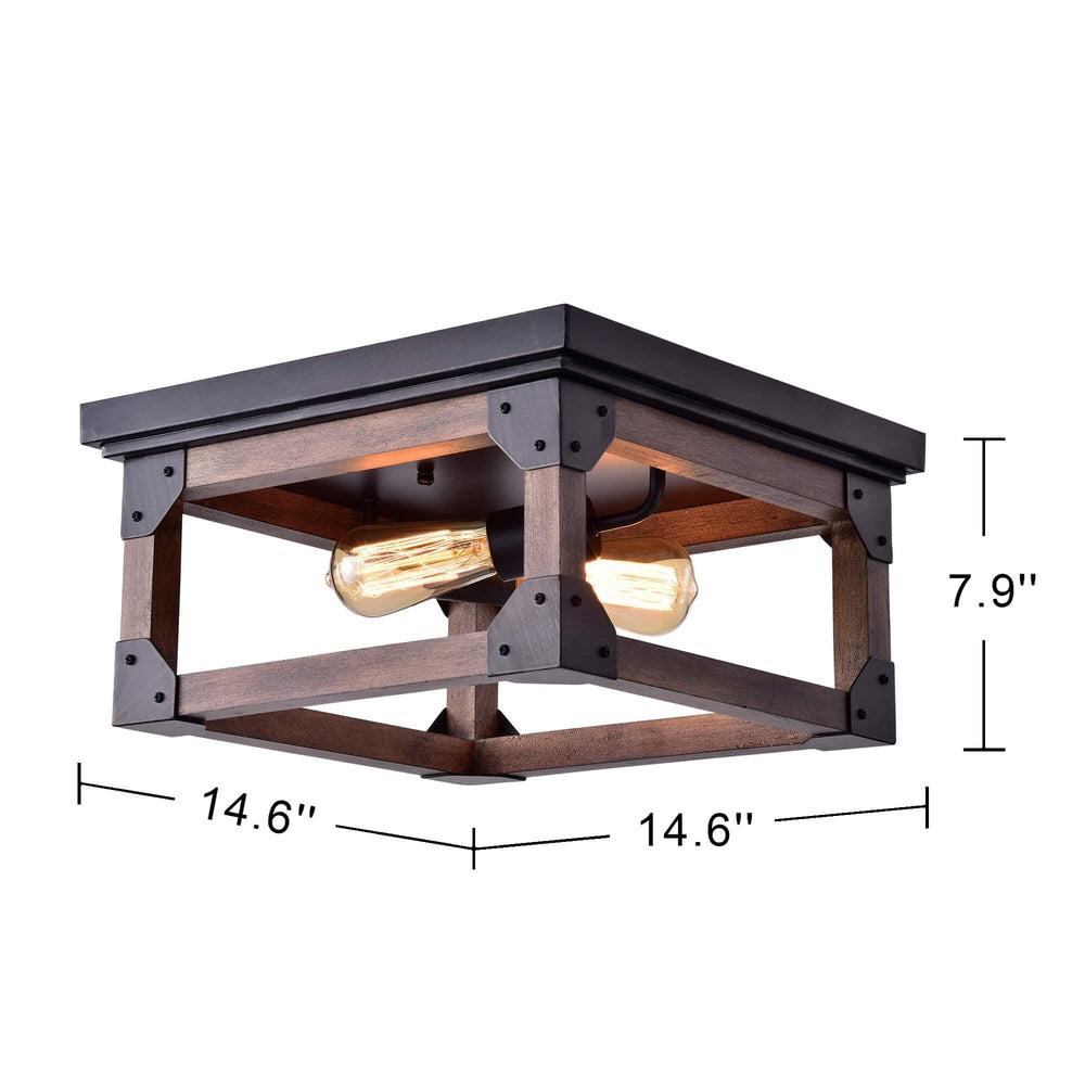 The Lighting Store Larissa Black Wood Industrial Square 2-Light Flush-Mount - Diamond Home USA