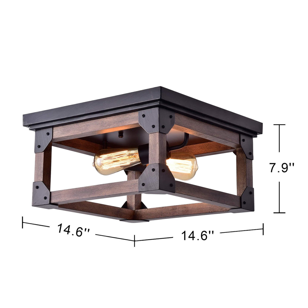 The Lighting Store Larissa Black Wood Industrial Square 2-Light Flush-Mount - Diamond Home USA