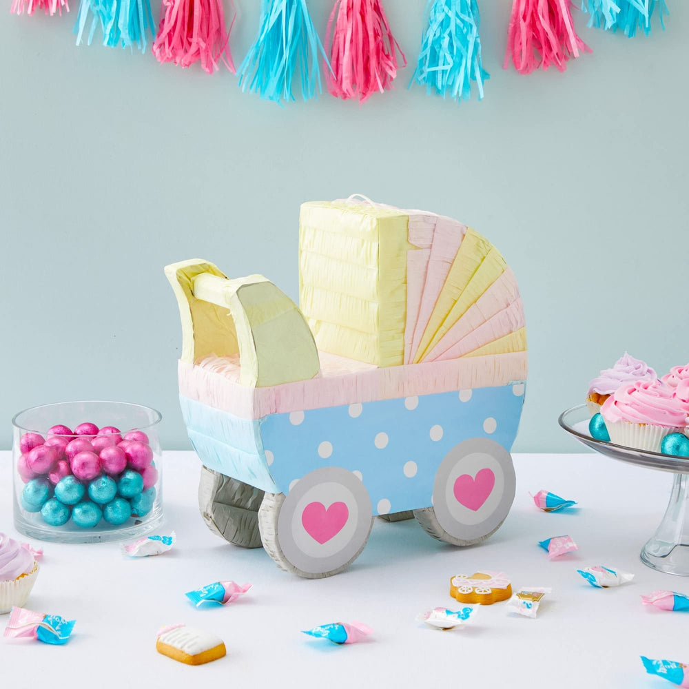 Small Baby Carriage Gender Reveal Pinata Pastel Shower Decorations (11.5 X 12.25 - Diamond Home USA