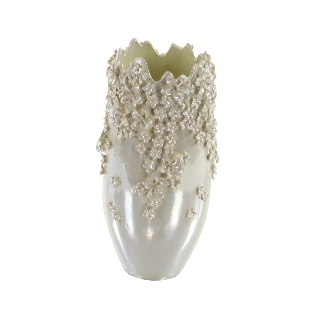 White Ceramic 19-inch High X 10-inch Wide 3D Applique Vase - Diamond Home USA