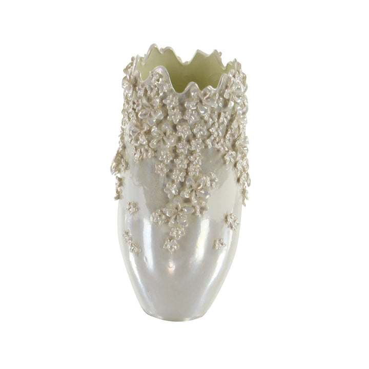 White Ceramic 19-inch High X 10-inch Wide 3D Applique Vase - Diamond Home USA