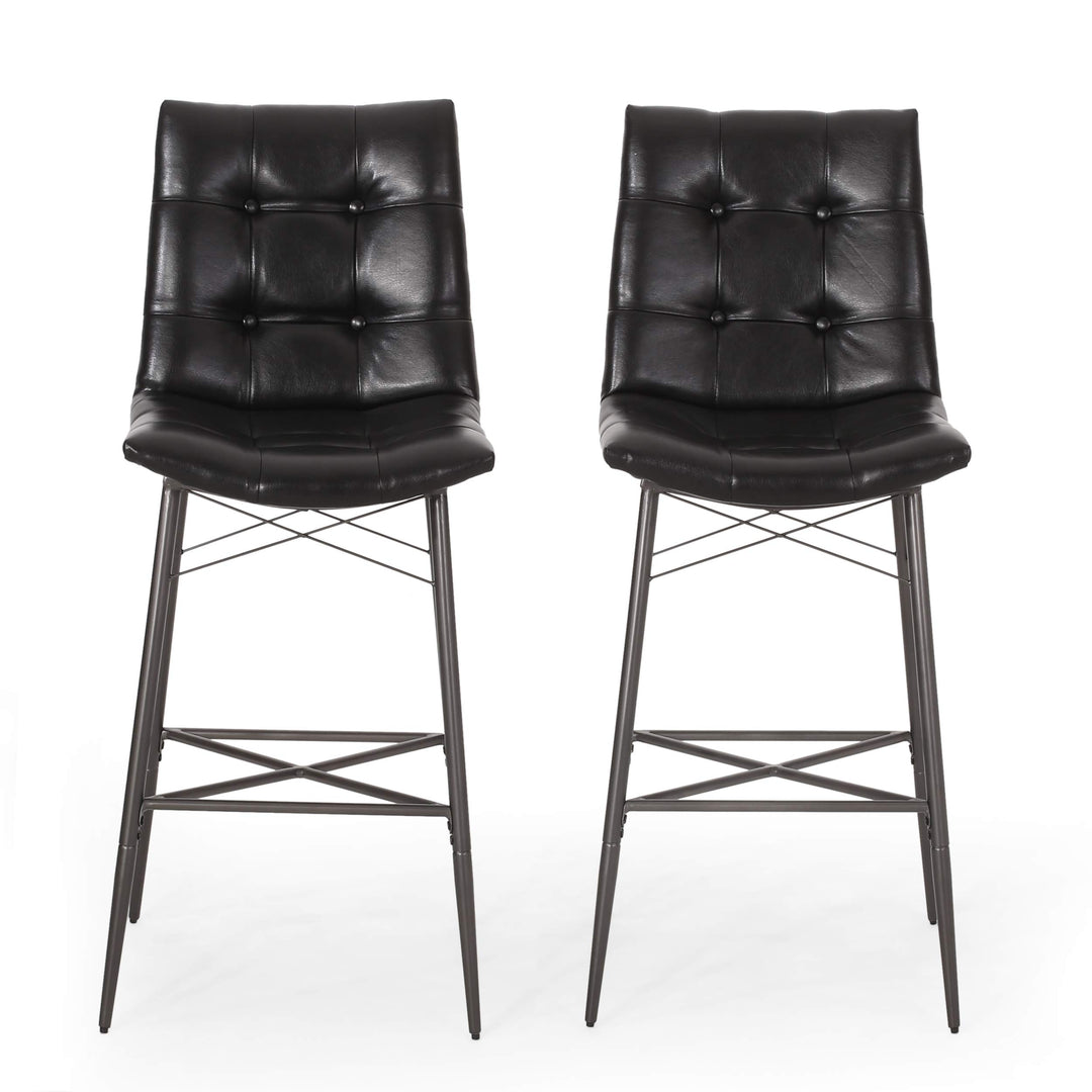 Christopher Knight Home Pineview Tufted Barstools - Midnight Black/Gun Metal Midnight Black + Gun Metal