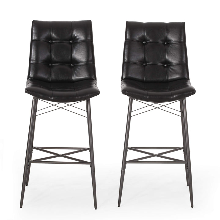 Christopher Knight Home Pineview Tufted Barstools - Midnight Black/Gun Metal Midnight Black + Gun Metal