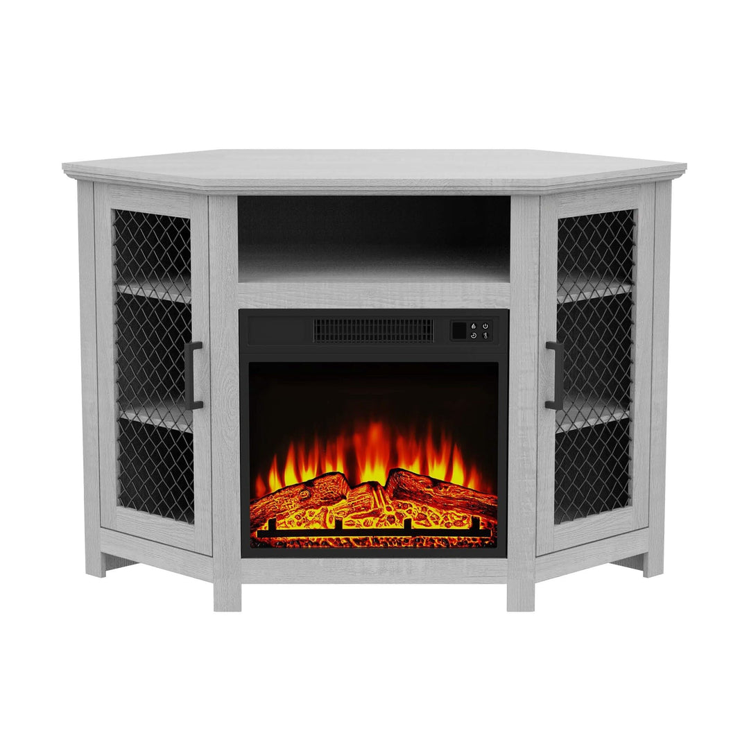 45" Corner Electric Fireplace Tv Stands Console Table with 2 Metal Mesh Doors - Diamond Home USA
