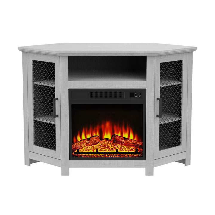45" Corner Electric Fireplace Tv Stands Console Table with 2 Metal Mesh Doors - Diamond Home USA