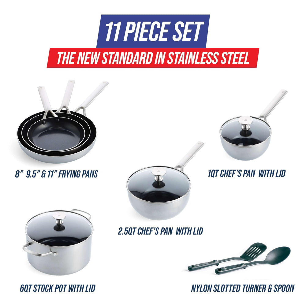 Blue Diamond Tri-ply Stainless Steel Healthy Ceramic Nonstick 11pc Cookware - Diamond Home USA