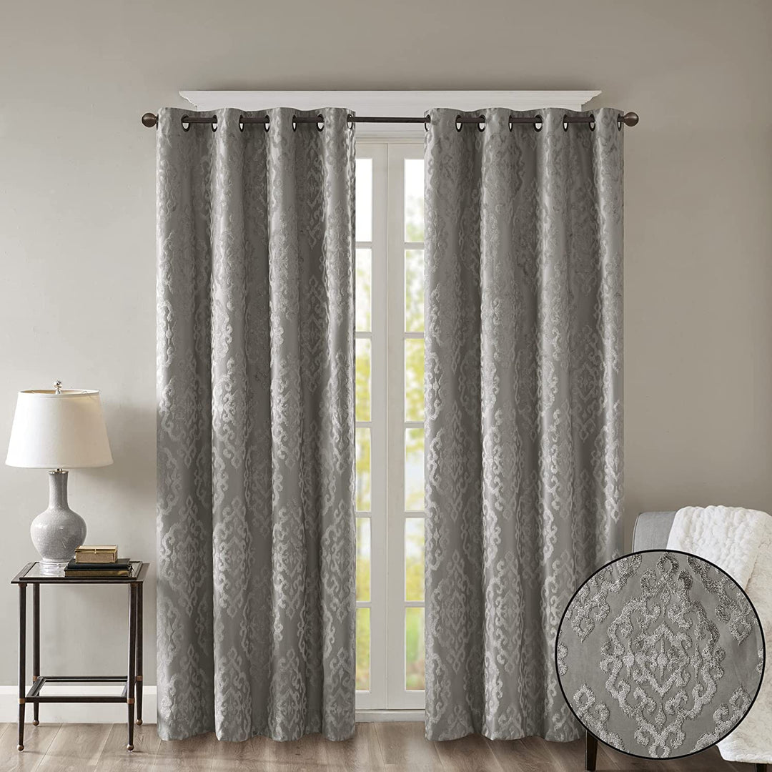 Sun Smart Mirage 100% Total Blackout Single Window Curtain Knitted Jacquard Single 50"W x 108"L - Charcoal
