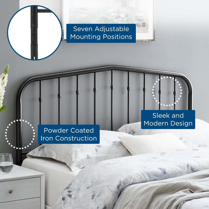 Modway Lennon Modern Farmhouse Metal Queen Headboard in Black - Diamond Home USA