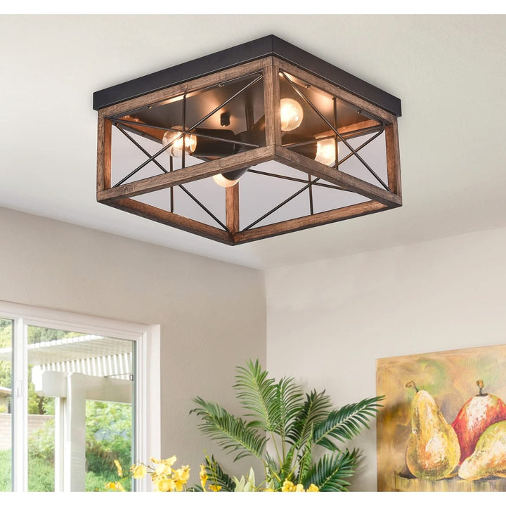 Rustic Farmhouse Cage Shape Ceiling Light Black and Brown 4-Light Geometric - Diamond Home USA