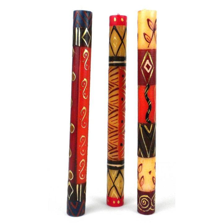 Handmade Taper Candles with Design Set of 3 (South Africa) Orange Bohemian - Diamond Home USA