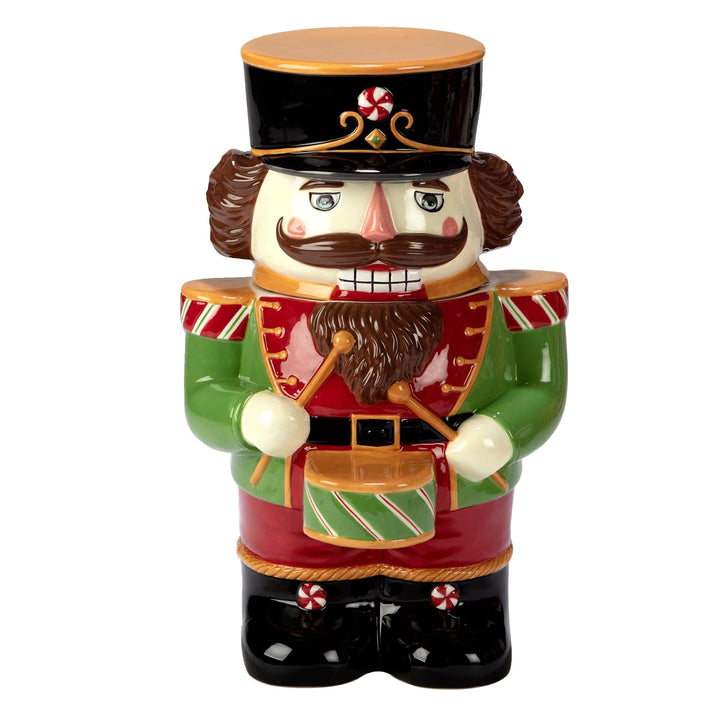 Holiday Magic Nutcracker 56 Oz. 3-d Cookie Jar Green Multi Color Red Garden