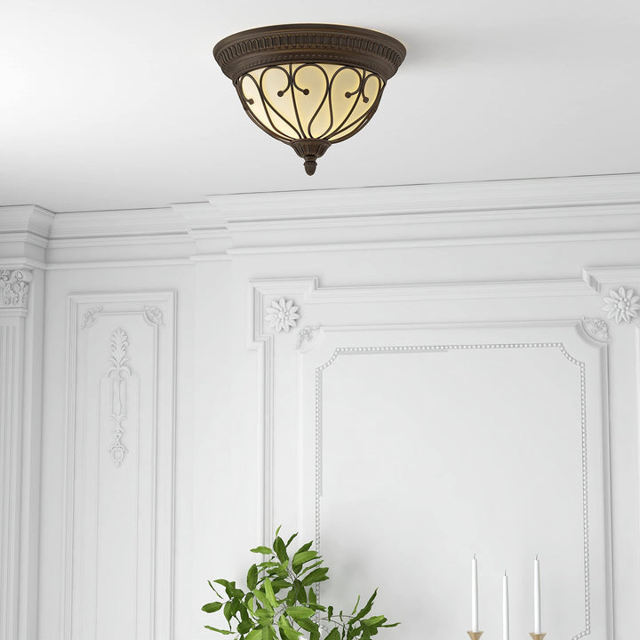 2 Light Flush Mount Oil-Rubbed Bronze 15.29" X 9.33" Mid-Century Modern - Diamond Home USA