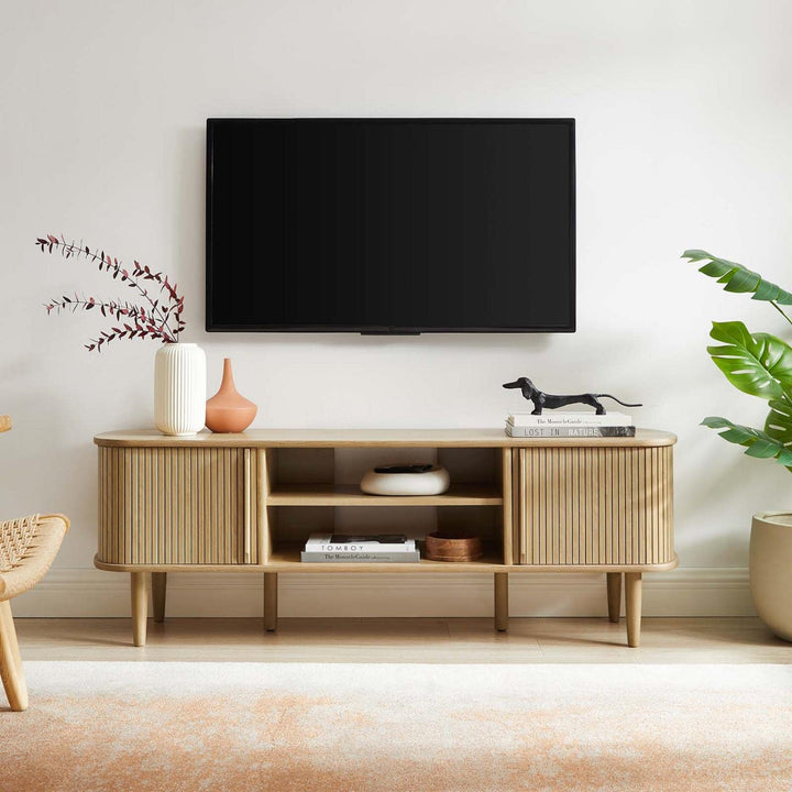 Modway Contour Mid-Century Modern 55" Media TV Stand in Oak 15 x 54.5 x 18.5 - Diamond Home USA
