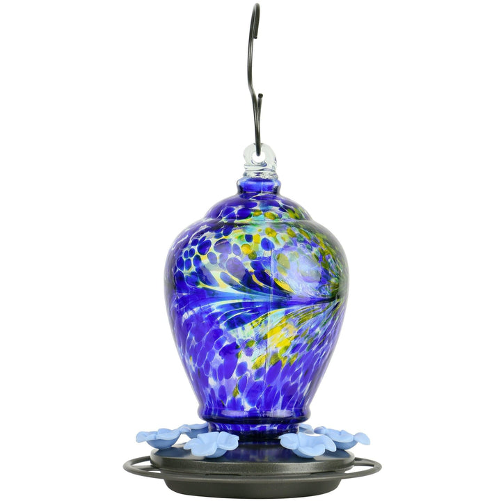 Glass Gravity Hummingbird Feeder 28 Oz Purple Metal - Diamond Home USA