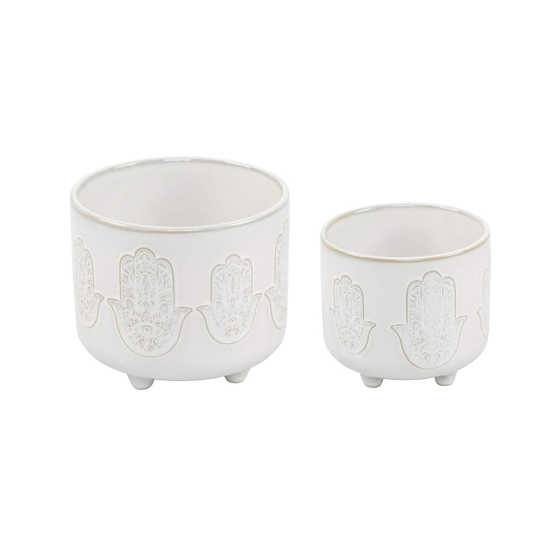 Flora Bunda 6 inch & 4.75 inch Hamsa Hand Footed Planter Set of 2 Ivory