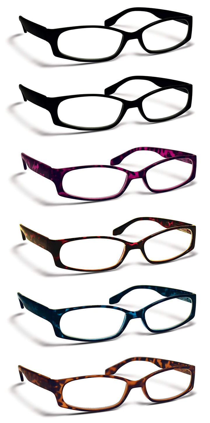 Boost Eyewear 6 Pack Reading Glasses Modern Fashion Frames for Women and Men